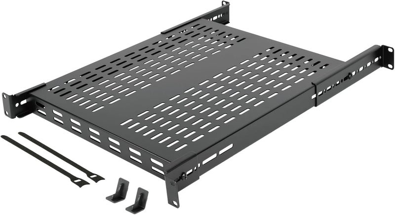 Tecmojo 1U 4-Post Vented Server Rack Mount Shelf,21.7in Deep with Adjustable Depth 13.5-31.8 Inch,Supports to 242 lbs,Universal Tray for 19 Inch AV/Network Equipment Rack,Black - Image 1